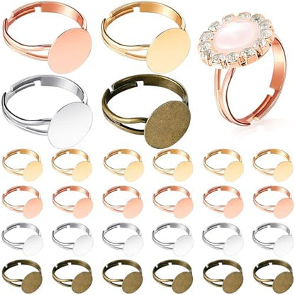 Herdear 40pcs Adjustable Blank Rings 12mm Base, Mixed by Herdear