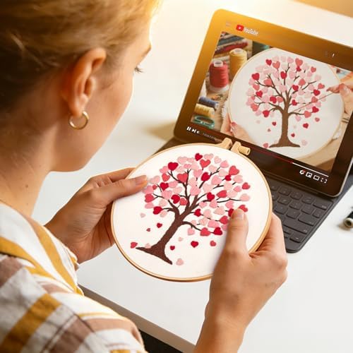 Love Heart Tree Embroidery Kits for Beginners Adults, Valentine's Day Hand Embroidery Kits, Cross Stitch Kits for Adult Anniversary Valentine's Gift, Entire Set of Embroidery Supplies & Video Tutorial - Image 3