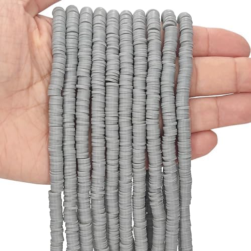 MIIIM 3600 PCS 10 Strands Polymer Clay Beads for Jewelry Making, Vinyl Heishi Beads 6mm for Surfer Bracelets Necklace Making (Grey) by MIIIM