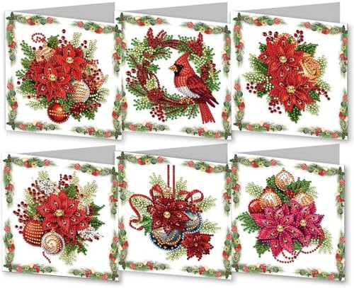 DIY Diamond Greeting Cards Set Christmas, 5D DIY Diamond Art Painting Greeting Card, DIY Christmas Card Making Kits for Family Friends Handmade Gift-#10-Christmas Poinsettia by Unknown