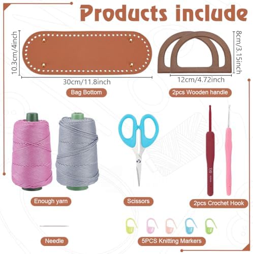 ACRNIGHEET Crochet Bag Kit for Beginners with Leather Bottom Advanced Crochet Kit Handbag Knitting Making Kit with Step-by-Step Video Tutorials Learn to Crochets Kits for Birthday Gift - Image 2