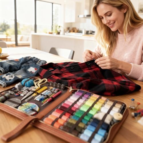 Cebelo Large Sewing Kit for Adults: 2-Year Supply for Home Mending (Brown) - Image 2