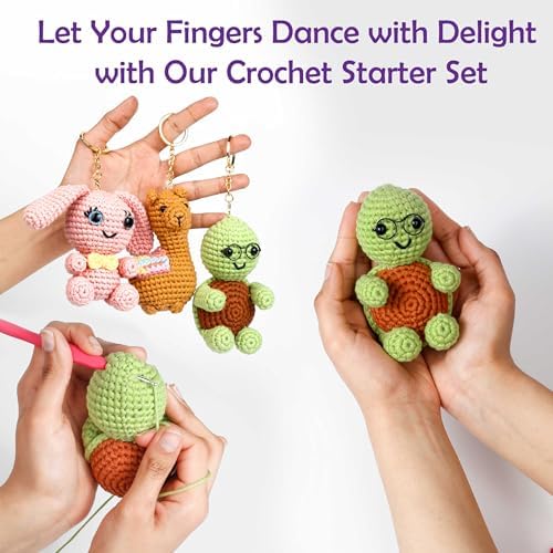 A-URA 3-in-1 Learn to Crochet Kit for Beginners Kids and Adults, Premium Pattern Sunflower, Panda Cactus, Hanging Pot Plant Beginner Crochet Kits with Easy Tube Yarn (3, Animal Pattern) - Image 6