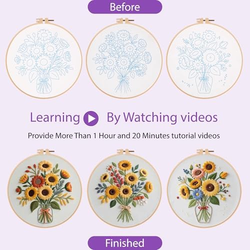 Uniartfy 3 Sets Sunflower Embroidery Kits for Beginners, Needlepoint Kits for Adults, Cross Stitch Kit with Cloth, Hoop, Threads and Instruction, Easy to Learn Embroidery Starter Kit for Craft Lover - Image 4