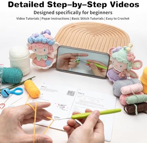 Crochet Kit for Beginners, Crochet Starter Kit with Step-by-Step Video Tutorials, Easy Beginner Crochet Kit for Adults, Crochet Animals Crafts Crochet Kits, Easy Knitting Kit. (Cute Angel 2 Pick) - Image 3