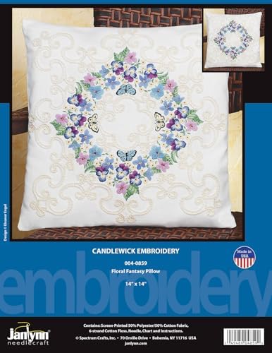 Janlynn Crewel Embroidery Kit, Floral Fantasy Pillow, White - Image 2