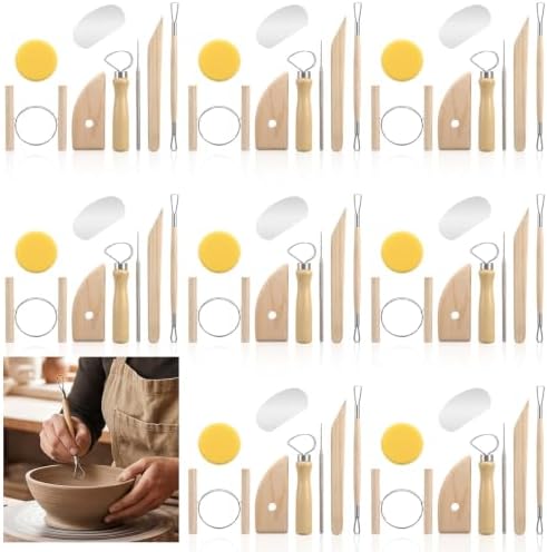 64 Pcs Pottery Clay Tools Set, Sculpting Clay Tool Kit with Beech Wood Handles and Stainless Steel Tips for Carving Shaping Modeling Trimming for Beginners and Professionals by AojSup