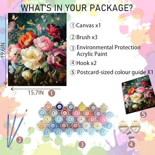Arttoplus Flowers Paint by Numbers Kit for Adults Beginner 16x20 inch - Image 2