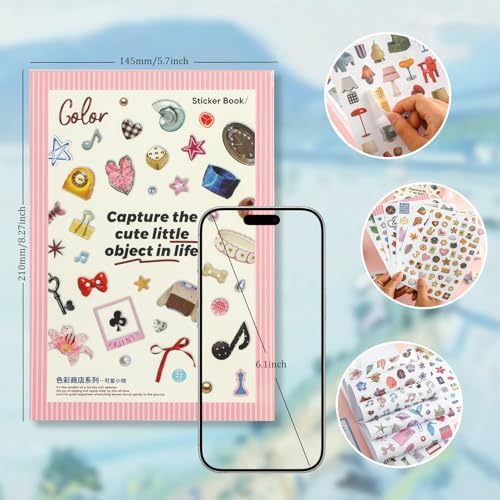 1900+ PCS Vintage Cute Scrapbook Sticker Book, 50 Sheets Retro & Ins Little Object Theme Korean Stickers for Scrapbooking, Art Scrapbook Supplies for Adults Teens Women Girls Junk Journal Journaling - Image 3