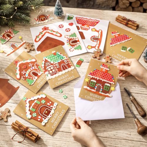 Dispowreath 24 Pcs DIY Christmas Card Making Kits with Envelopes DIY Christmas Craft Make Your Own Gingerbread House Greeting Card Making Supplies for Holiday Xmas Party Decoration Favor - Image 4