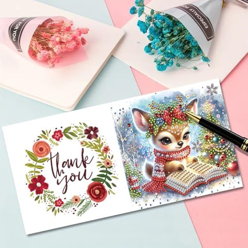 Christmas DIY Diamond Greeting Cards Set, 5D DIY Diamond Art Painting Christmas Style Greeting Card, DIY Christmas Card Making Kits for Family Friends Handmade Gift-#23-Deer - Image 5