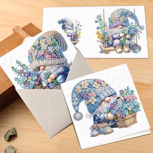 MVVMTOP 6pcs Diamond Art Painting Greeting Card, DIY Flower and Dwarf Diamond Art Greeting Card for Blessing and Wishe Special Shaped Diamond Arts Crafts for Christmas Birthday Thanksgiving Day - Image 5