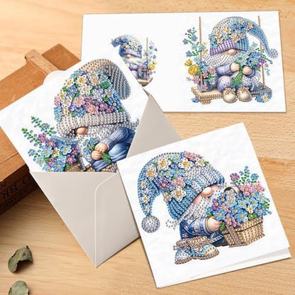 MVVMTOP 6pcs Diamond Art Painting Greeting Card, DIY Flower and Dwarf Diamond Art Greeting Card for Blessing and Wishe Special Shaped Diamond Arts Crafts for Christmas Birthday Thanksgiving Day - Image 5