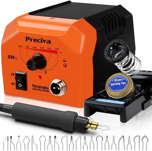 Preciva Wood Burning Kit, Wood Burning Pen 40W Adjustable Temperature 482°F ~ 1382°F, Wood Burning Tool Kit with 20pcs Tips Heat-Resistant Handle for Wood & Leather Crafts by FindtheToolsYouWant