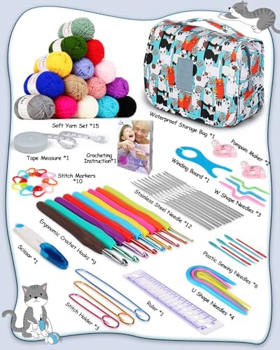Aeelike Crochet Kit for Beginners Adults, Complete Crochet Set, Blue Cat - Image 3