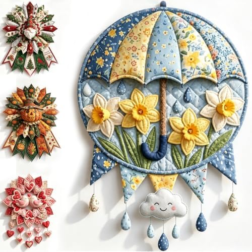 Beginner-Friendly 12- Month Themed 3D Quilted Door Hanger Sewing Kit Collection, DIY Fabric Patchwork Adults Craft Kit, Fall Art Wall Decor, Christmas Holiday Hanger，U8 by Unknown