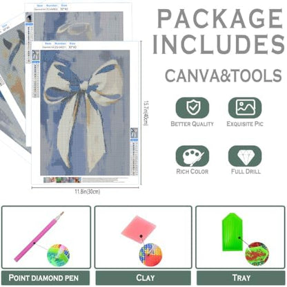 sdfkmlcdl Blue Western Cowgirl Diamond Art Kits for Adults, Rustic Country Cowgirl Boots Horse Bow Full Drill Diamond Painting Kits for Adults Beginners 4 Pack, 12x16 Inch - Image 3
