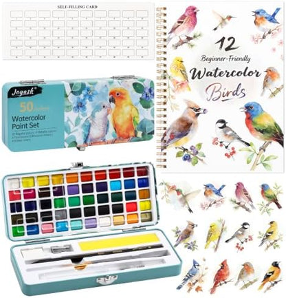 Watercolor Workbook with 12 Bird Patterns, 50 Colors Watercolor Paint Set by Joyask