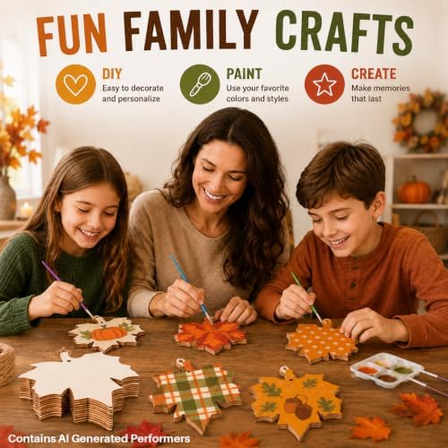 MAQIHAN Wooden Maple Leaf Craft Kit 30 Pcs - Paintable Thanksgiving Decor - Image 3