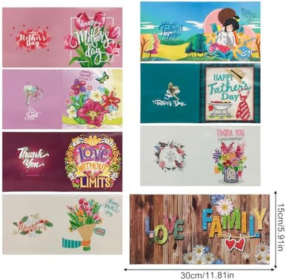 8PCS Fathers Day Mothers Day DIY Greeting Card Kits with Envelopes Diamond Art Greeting Cards Diamond Art Cards Kits for Adults DIY Crafts Family Friend Gifts - Image 5