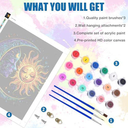 Lxmsja Moon Paint by Numbers Kit for Adults, Sun Acrylic Paint by Numbers for Adults Beginner, DIY Craft Supplies Oil Painting Kits for Home Wall Decor 16x20 inch (No Frame) - Image 5