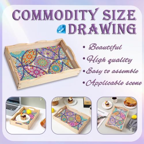 EWJRNSF Diamond Art Kits for Adults Wooden Serving Trays with Handles, 5D Diamond Painting Big Gem Arts and Craft Gifts Trays Decor Gift Home Decor 7.8x11.8 Inches Mandala A - Image 4