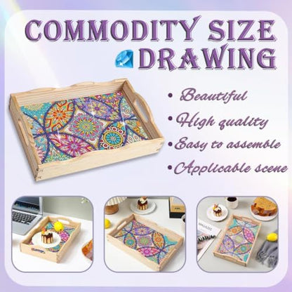 EWJRNSF Diamond Art Kits for Adults Wooden Serving Trays with Handles, 5D Diamond Painting Big Gem Arts and Craft Gifts Trays Decor Gift Home Decor 7.8x11.8 Inches Mandala A - Image 4