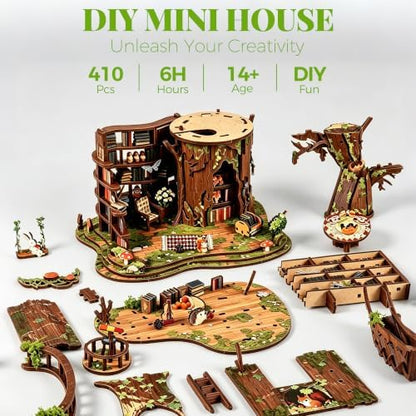 Book Nook Kit-DIY Miniature House Kit with LED Light, Magical Tree House 3D Puzzle, Creative Craft Kit, Bookshelf Decor, Book Accessories, Miniatures Display - Image 3