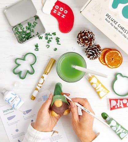 Pott’d Christmas Deluxe Pottery Kit – Includes Air Dry Clay for Adults, Christmas Themed Tools, Paints, Brushes, Stamps, How-to-Guides | DIY Christmas Decoration, Beginner-Friendly Clay Kit - Image 5