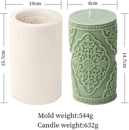 Grainrain 3D Large Lace Flower Column Silicone Candle Mold Decorated Pillar Candle Mould Handcrafted Silicone Molds for Candle Wax Resin Gyspum Crafts Making Large Size (ZH025)