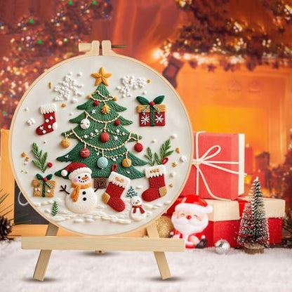 RUIQLXHANG Christmas Embroidery Kit, Gnomes Embroidery Kits for Beginners with Pattern, Cotton Threads, Needles, Instruction, 20cm Hoop, Gift for Mom, Grandma (Christmas Tree) - Image 2