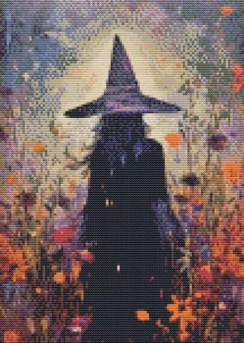 Eiazuiks Halloween Stamping Cross Stitch Kit, Witch Halloween Counting Cross Stitch Kit for Adult Beginners, Full Line DIY Stitching Kit for Home Decor Cross Stitch Patterns 12x16 inches by Eiazuiks
