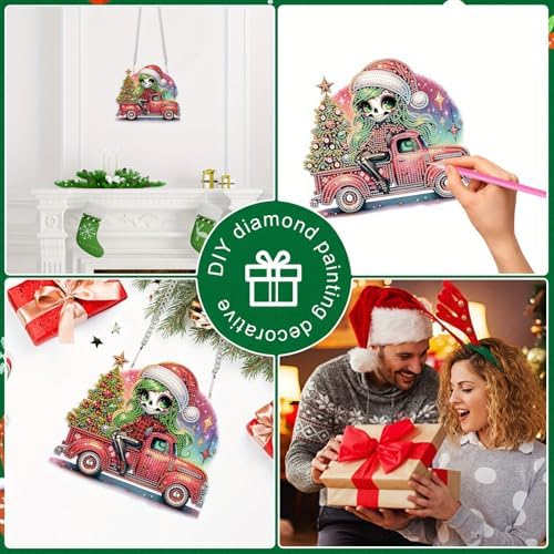 5D DIY Diamond Painting Pendant kit, Coach Christmas Tree Special Handmade Diamond Hanging Decorations, Suitable for Home, Window Decoration, Christmas Birthday Creative Gift Preferred - Image 5