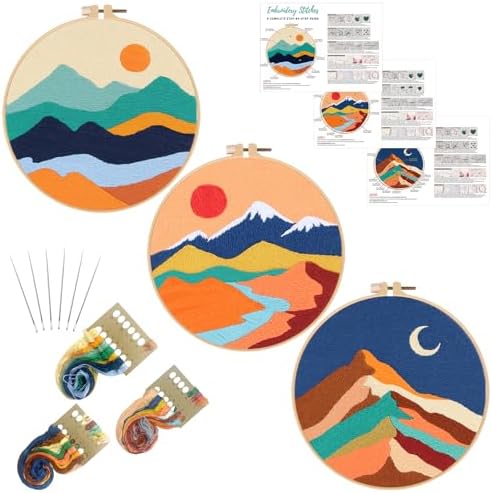 Louise Maelys 3 Pack Landscape Mountain DIY Embroidery Kit for Beginners by LouiseMaelys
