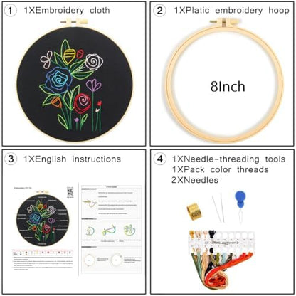 Flowers Embroidery Kits for Adults Beginners, Embroidery Starters Kit, Floral Stamped Cross Stitch Kits Needlepoint Kits for for Beginners Adults Valentine's Day Gifts, Embroidery Hoop, Video Tutorial - Image 4