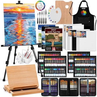 187Pcs Professional All-in-One Art Painting Kit with Aluminum & Beech Wood Easel, 96 Acrylic, Watercolor & Oil Paint Set, Complete Art Supplies Painting Set for Adults, Artists, Beginners by Unknown