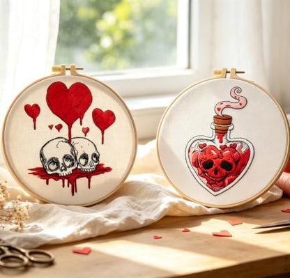 Halloween Goth Embroidery Kits for Beginners Adults, Dark Skull Embroidery Sets Needlepoint Kits, Halloween Stamped Cross Stitch Kits for Beginners Adults, 2 Embroidery Hoops (Attached Video Tutorial) - Image 2