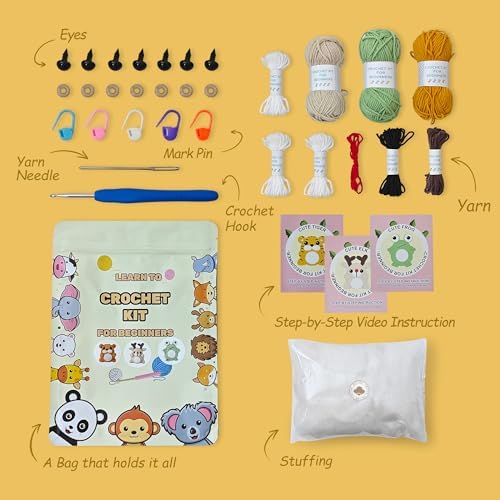 Kovarela Crochet Kit for Beginners, Jungle Brothers Amigurumi with Video Tutorials - Image 3