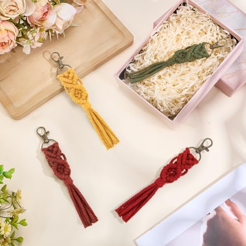 BEUNITONE 16 Sets Macrame Tassel Keychain Kit for Adults Colorful Macrame Cord Knotting Kit Boho Mini Macrame Tassel Keychain with Instruction mini Keychain for Car Key Purse Phone Wallet Charm - Image 5