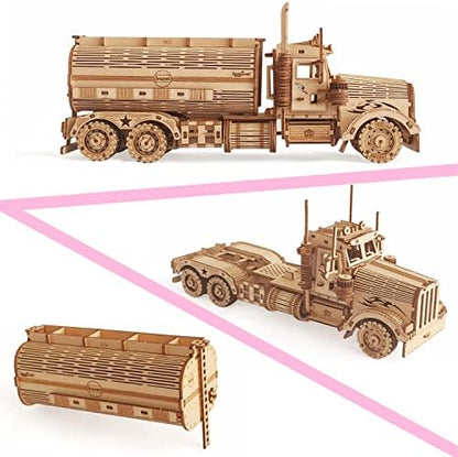3D Wooden Tank Truck Puzzle, Wood Crafts DIY Assembly Mechanical Truck Model Kits, Wooden STEM Brain Teaser Puzzles, Christmas Birthday Gifts for Adults & Teens - Image 5