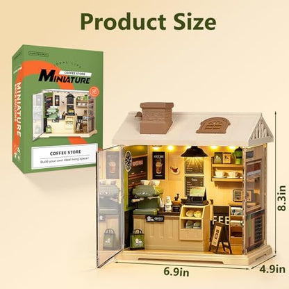 BUSOHA DIY Miniature Coffee Shop House Kit with LED and Dust Cover - Image 3