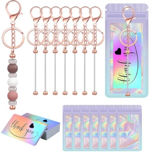 42/84/126 Pcs Beadable Keychain Bars Bulk Blank DIY Beaded Keychain Making Supplies with Bag Thank You Card by Unknown