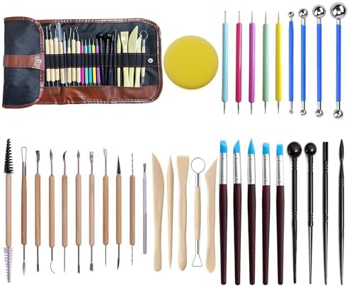 LANGQUN 35pcs Clay Sculpting and Pottery Tools Kit - Air Dry and Polymer Clay Dotting Tools - Ceramic Supplies for Modeling and Shaping - For Kids and Adults by LANGQUN