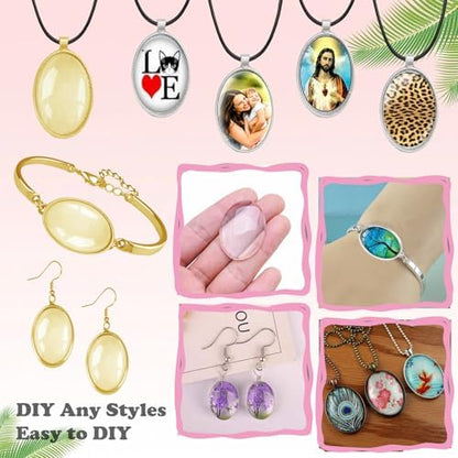 J6QIHANG Pendant Trays Set with Glass Cabochon for Jewelry Making, Oval - Image 3
