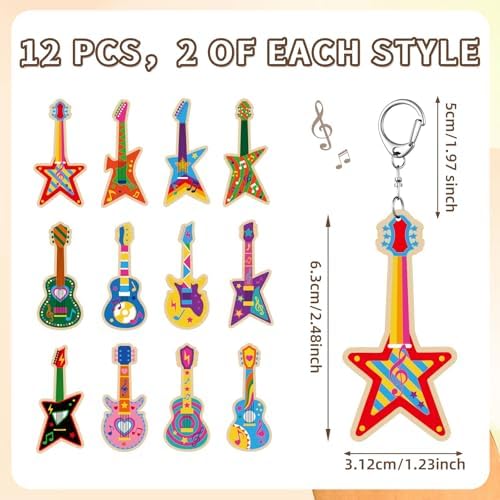 RattanView 24 Pcs Guitar Craft Keychains DIY Keychain, 12 Styles - Image 2