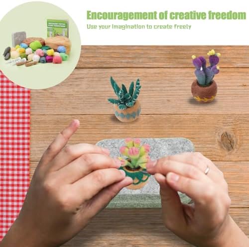 15 Pieces Succulent Plants Needle Felting Kit, Wool Felting Kit with Pad, Finger Cots, Needle, Wooden Felting Tool, Instruction, Needle Felt Start Kit Supplies for Beginners Adult DIY (15 Pieces) - Image 7