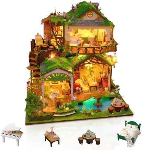 Dollhouse Kit, DIY Miniature House Kit w/LED for Adults, Forest Treehouse by MakingLifeFunforCool