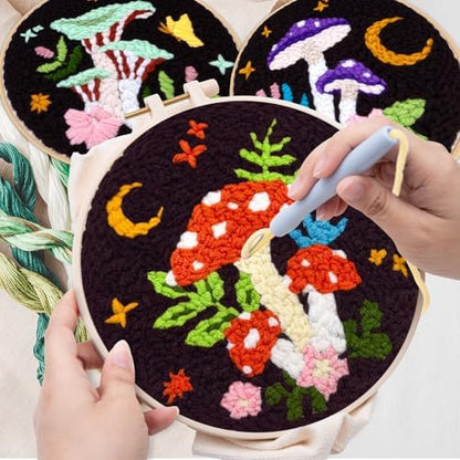 Nuberlic 3 Pack Punch Needle Kits for Beginners Mushroom Embroidery Pattern with Hoop Embroidery Punch Needle Starter Craft Set, Perfect Handmade Gift for Adults & Teens (Beginner-Friendly Crafts) - Image 3