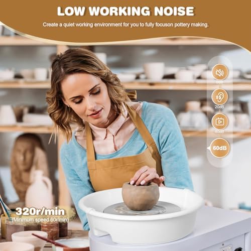 Pottery Wheel Machine with 10-Inch Turntable, 20 lbs Capacity, 0-320 RPM Adjustable Foot Pedal Speed, Complete Clay Sculpting Tools Kit for Adults - Perfect for Home Ceramic Art and Craft Projects - Image 5