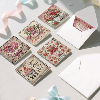 POETRYDRAW 6 Pack 5D DIY Diamond Art Painting Rose Greeting Card Kit, Diamond Birthday Holiday Greeting Card, Art Crafts Kit Creative with Envelope - Image 2